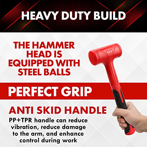 YIYITOOLS Dead Blow Hammer Set, 3 Piece/16oz(1LB),27oz(1.5LB),45oz(3LB),Red and Black, Shockproof Design, No Rebound Mallet Unibody Molded Checkered Grip Spark and Rebound Resistant (YY-3-013) - size: 1-3LB