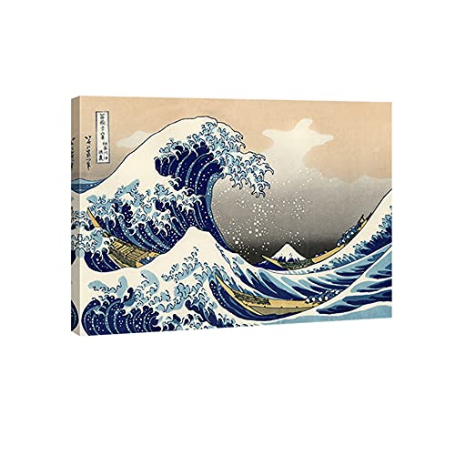 Wieco Art Canvas Prints Wall Art Ocean Beach Picture Paintings for Home Office Decorations Wall Decor Great Wave of Kanagawa Katsushika Hokusai Modern Stretched and Framed Landscape Sea Artwork - size: 16"L x 10.8"W