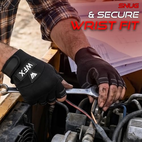 WFX Tough Fingerless Performance Gloves Protection Work Gloves, Padded Palm, Half-Finger Non-Slip Working Men Women - size: Small