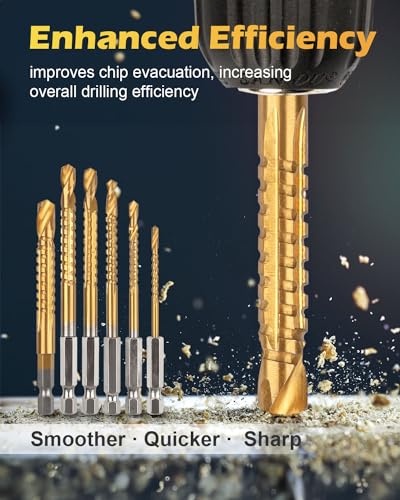 6 Pack Titanium Coated HSS Twist Drill Bit, 3-8mm