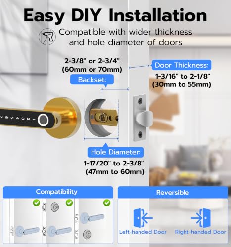 Anweller Fingerprint Door Handle Lock, Smart Keyless Entry with App