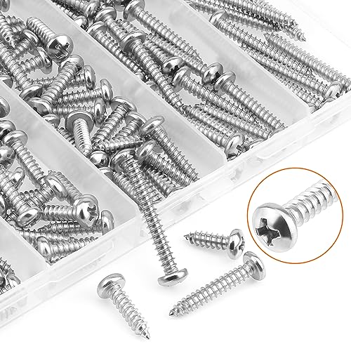 #8 x 1/2" 5/8" 3/4" 1" 1-1/4" Wood Screws Set, HELIFOUNER 125 Pieces Phillips Pan Head Self-Tapping Screws Assortment Kit, Phillips Pan Head Wood Screws, 304 Stainless Steel - size: #8
