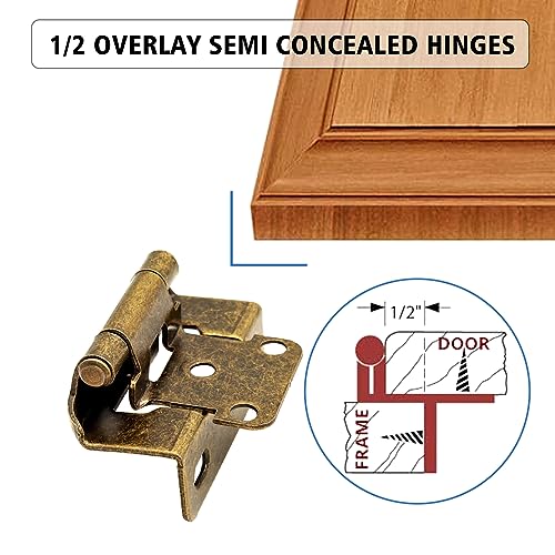 8 Pack (4 Pairs) 1/2 Inch Overlay Antique Brass Hinges Self Closing - color: Antique Brass, size: 8 Pack (4 Pairs)