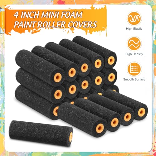 20 Pack 4 Inch Foam Paint Roller Covers High Density Foam Roller Paint Covers for Smooth Painting on Walls Trim Furniture Home DIY Projects