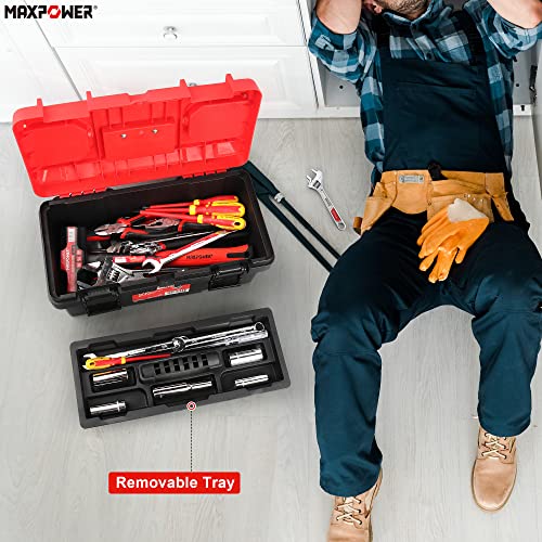 MAXPOWER Tool Box 16 inch, Plastic Small Tool Box with Latch Removable Tray - size: 16", style: 16" red