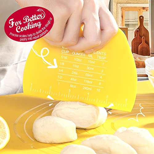 Teenitor 2 Pieces Dough Cutter, Bench Scraper Plastic, Sourdough Scraper, Dough Scraper with Measuring Scale, Multipurpose Food Scrapers for Dough, Cake, Bread, Icing Yellow and Green - color: Green and yellow