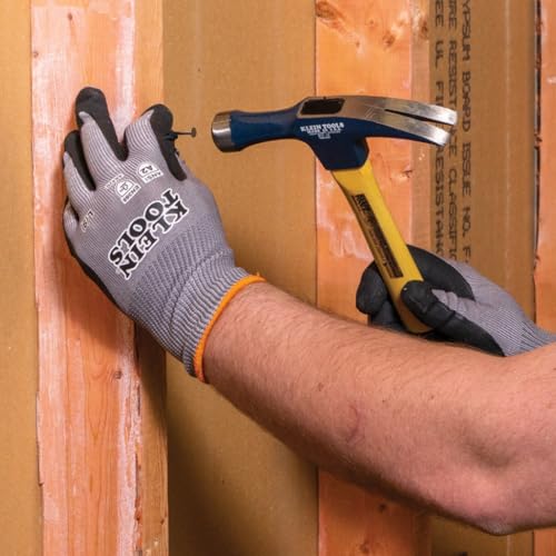 KLEIN TOOLS 60583 Work Gloves, Knit Dipped Cut Resistant ANSI A2 Nitrile Coated Gloves, HPPE Fabric, Touchscreen Capable, Small, 2-Pair - size: Small