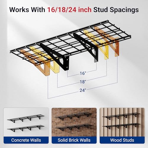 FLEXIMOUNTS 12-inch-by-72-inch Wall Shelf Garage Storage Rack Wall Mounted Floating Shelves,1x6ft,Black, 2-Pack, Classic Series - color: Black, size: 2 pack-1x6 ft