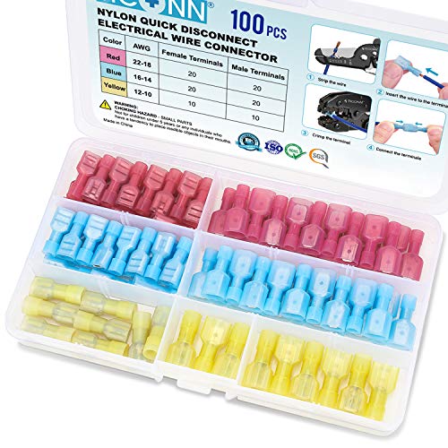 TICONN 100 Pcs Nylon Spade Connector Kit, Insulated Crimp Wire Connectors - style: Combo 100Pcs