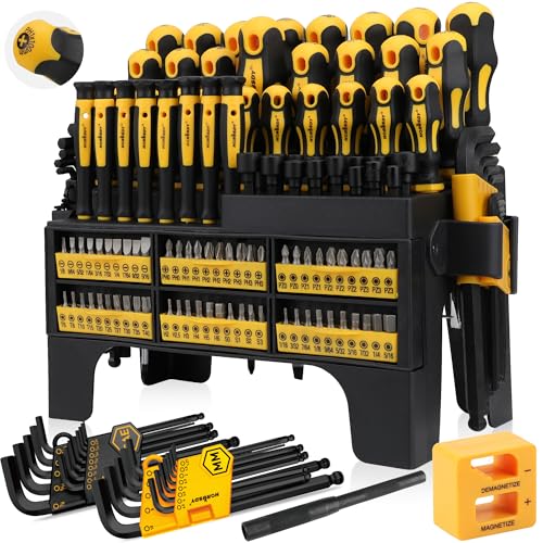 HORUSDY 140-Piece Magnetic Screwdriver Set with Plastic Racking, Includes SAE & Metric Hex Keys, Precision Screwdriver and Magnetizer Demagnetizer DIY Tools for Men Tools Gift - style: 140-Piece Magnetic Screwdriver Set with Plastic Racking