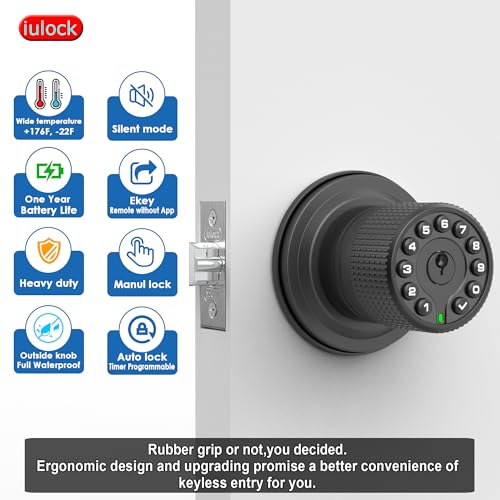 iulock Keypad & Key Smart Door Lock, 50 User Codes, Waterproof, Auto Lock - Matte Black - color: Matte Black