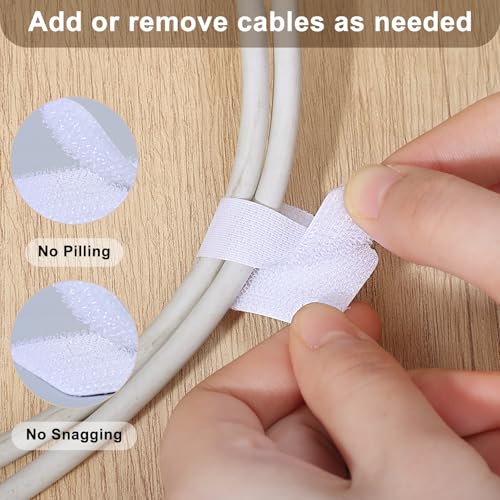 100 Pcs Cable Management Under Desk, Hook and Loop Cable Straps, White - color: White