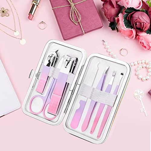 Aceoce Manicure Set Women Nail Clippers Professional Manicure Pedicure Kit Stainless Steel Nail Cutter Grooming Kit Personal Care Tool with Travel Case Gifts for Women Her Valentine's Day Mother's Day - color: Gradual Purple