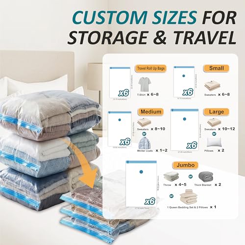 Vacuum Storage Bags with Hand Pump, Vacuum Seal Space Saver Bags,30 Combo - size: Combo