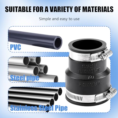 1 1/2" to 2" Flexible Pvc Pipe Coupling with Stainless Steel Clamp, Flexible Fitting for Connecting Cast Iron, Plastic and Copper Pipes, for Sewer and Drain Connections(Black) - size: 1 1/2" to 2"