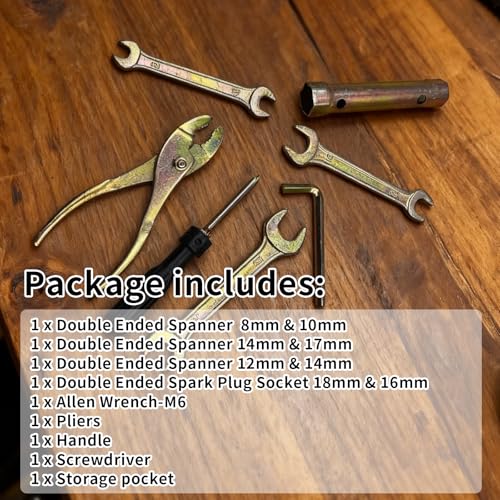 8Pcs Compact Motorcycle Repair Tool Kit, Portable Motorcycle Repair Kit with Wrench Spark Plug Socket Spanner Screwdriver Pliers