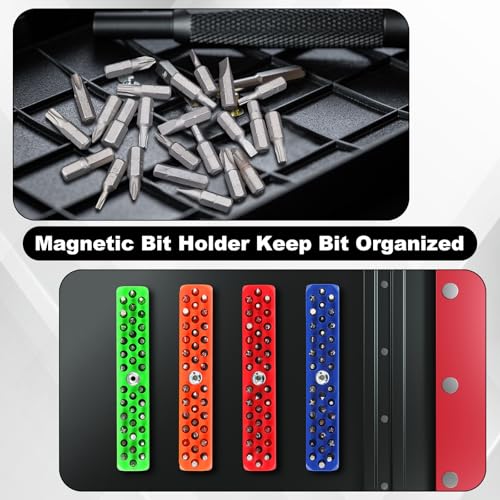 8 Pcs Magnetic Drill Bit Holder Hex Bit Organizer for 1/4 Inch Screwdriver Bits Storage, 37 Holes Bits Tool Organizer with Magnetic Base, Red, Blue, Orange and Green (Tools Not Included)