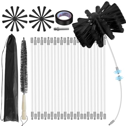 30Feet Chimney Sweep Kit,8 in Brush Head,Dryer Vent Cleaner Kit, Chimney Sweep&Chimney Cleaning Kit, Rotary Chimney Cleaning System for Flue/Fireplace/Sewage Pipe/Hood with 23 Nylon Flexible Rods - color: Large, size: 30FT