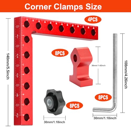 4 Pack 5.5" 90 Degree Corner Clamps for Woodworking with Box