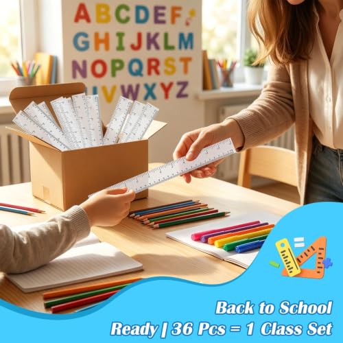 36 Pack 12" Clear White Plastic Rulers, Back to School Measuring Supplies - color: White