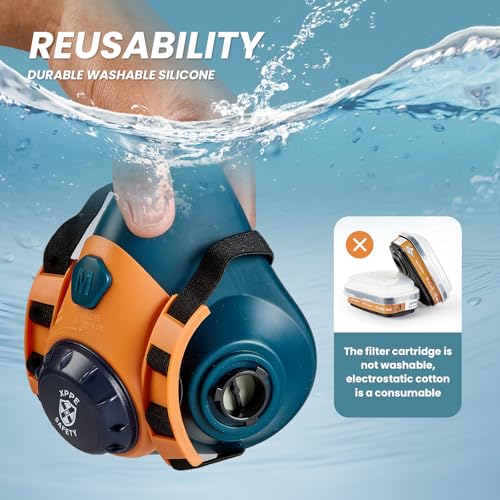 Reusable Half Face Respirator Mask with Dual Filtration, Anti-Gas Anti-Dust, Suitable for Painting, Woodworking, Welding, Construction & DIY