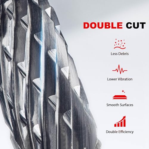 HAUTMEC Tungsten Carbide Rotary Burr Bit YG6, 1/4" Shank Double Cut Die Grinder Bit, Low Vibration Precision Rotary File for Metal Grinding, Engraving & Deburring (8MM Ball Head), HT0450 - color: Ball Head, size: 8mm