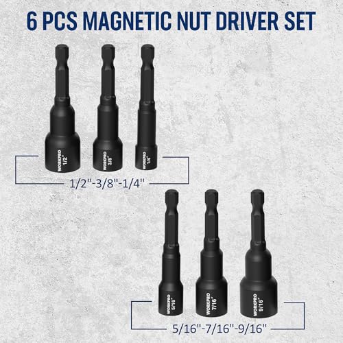 WORKPRO 6 PCS Magnetic Nut Driver Set, 1/4" Hex Shank, CR-V Steel, SAE - size: 6PCS Magnetic Nut Driver Set