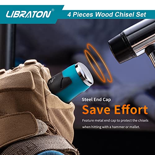 LIBRATON Chisel Set, Wood Chisel Set, Wood Chisel Tool Set for Woodworking | Wood Chisels, Chrome Vanadium Steel Chisel with Storage Pouch, 1/4"(6mm), 1/2"(13mm), 3/4"(19mm), 1"(25mm)