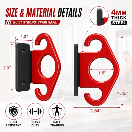 Resistance Bands Wall Mount Anchors, 3 Pack Steel Hook for Home Gym - color: Red
