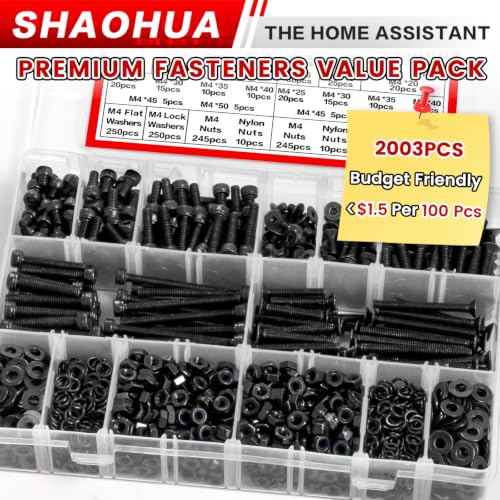 2002Pcs M4 Hex Socket & Flat Head Bolts and Nuts with Nylon Nuts - size: L. M4