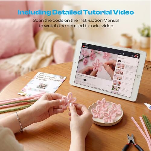 Caydo 700 Pieces Pipe Cleaner Flower Kit with 16 Flowers Videos, 7 Colors