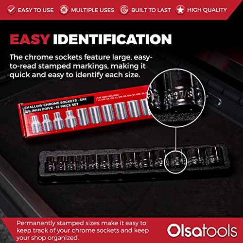 Olsa Tools 3/8-Inch Drive SAE Deep Socket Set - 13pc - color: Sae Shallow, size: 13pc, 3/8-Inch Drive