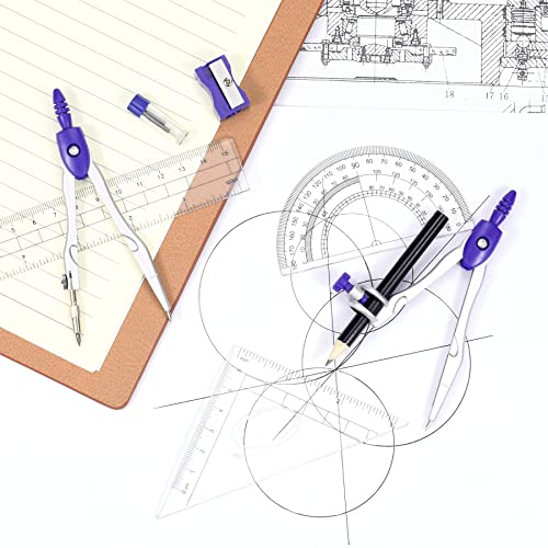 Unjoo Math Geometry Set 10 Pcs, Compass and Protractor for Students(Purple - color: Purple1