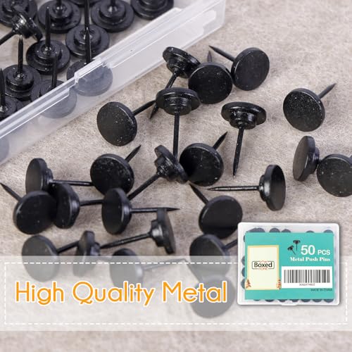 50 PCS Flat Push Pins for Cork Board, Black Metal Thumb Tacks for Wall Picture Photo Hanging, Board Posters Bulletin Maps, Office Home Decorative - style: FLAT BLACK