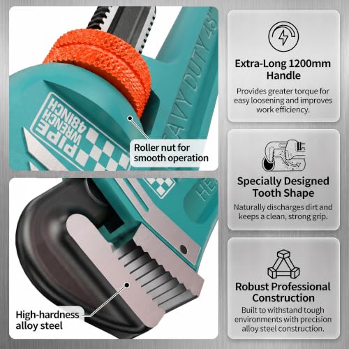 Heavy Duty Pipe Wrench, 48" Adjustable Straight Plumbing Wrench, High Drop-Forged jaws, Professional Pipeline Tool for Water Pipe Fittings, Mechanical assembly, Workshop Operations - size: 48inch