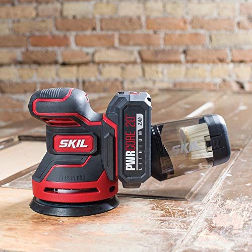 SKIL PWRCore 20 Brushless 20V 5-Inch Random Orbital Sander, Includes 2.0Ah Lithium Battery and PWRJump Charger - SR660302