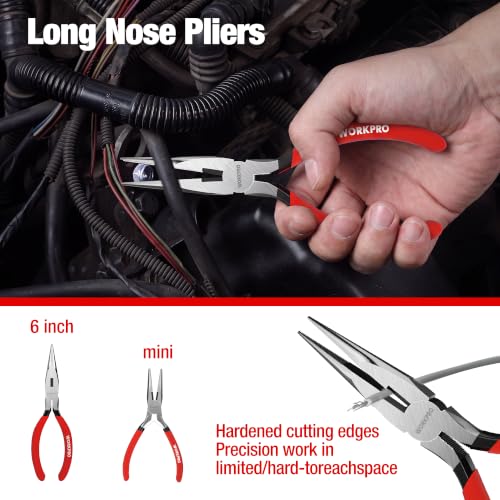 WORKPRO 7-Piece Pliers Set, Pliers Tool Set with Comfort Grip, Red - color: Red