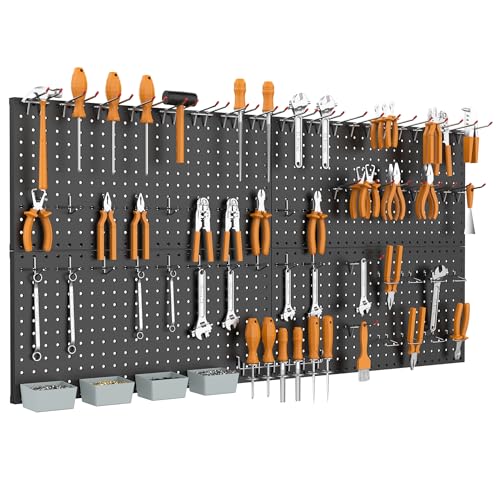 WALMANN Metal Pegboard Kit with Accessories, 24x48 in Garage Tool Pegboards - color: Black