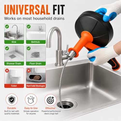 25FT Drain Auger with Drill Adapter, Plumbing Snake Clog Remover for Sinks