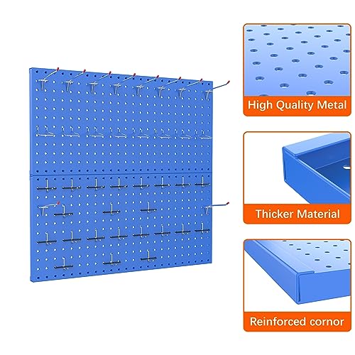 TORACK Metal Pegboard Wall Organizer 24"x24" 70 PCS Tool Storage Pegboards - color: Blue