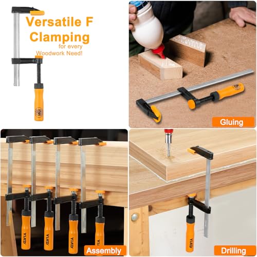 4-Pack 6-Inch F Clamps Set, Steel Bar Clamps for Woodworking - color: Yellow 4 Pack-6 Inch