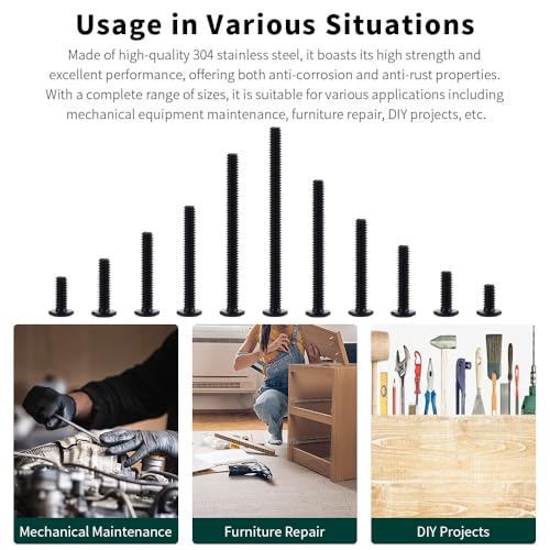 M5-0.8 x 16mm (100 pcs) Black Hex Socket Head Cap Screws, 304 Stainless Steel 18/8, Furniture Bolts, Connector Screws for Furniture, Black Oxide Finish, Full Thread, Hex Spanner Wrench Included - size: M5-0.8 x 16mm