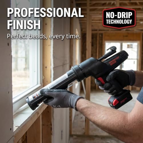 Heavy Duty Caulking Gun | 12V Cordless Drive | 10oz Cartridges 300ml | 450lbs Thrust | No Drip Professional Calking for Painters, DIYers, Automotive, Contractors - size: 10oz / 300ml, style: Cordless 12V (9000 Series)