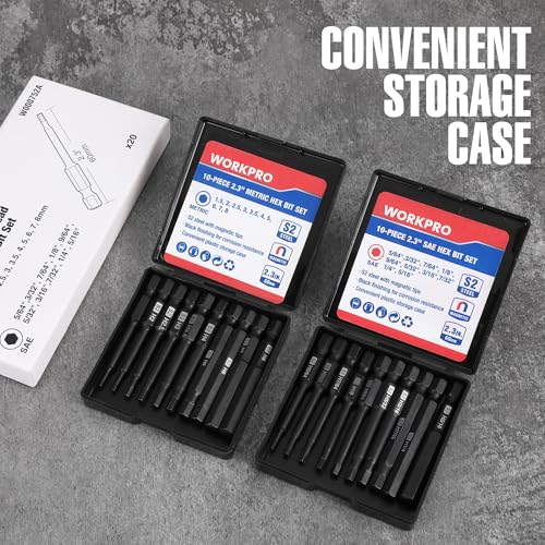 WORKPRO 20PCS Hex Head Allen Wrench Drill Bit Set, 2.3" Magnetic Tips - color: Hex