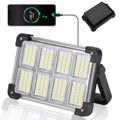 120W Solar Rechargeable Work Light, 144 LED Portable Flood Light with Stand, IP66 Waterproof 4 Modes LED Job Site Lighting Flashlights for Mechanic Camping Fishing Car Repair - color: Black