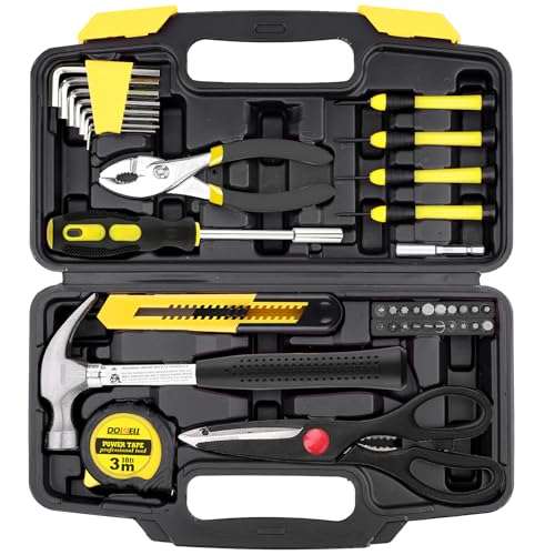 DOWELL Home Tool Set, 40 Pcs Household Hand Tool Kit, Yellow - color: Yellow