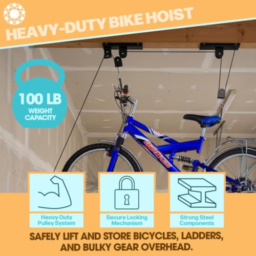 RAD Sportz Bicycle Hoist 2-Pack Quality Garage Storage Bike Lift with 100 lb Capacity Even Works as Ladder Lift Premium Quality - size: 2-Pack