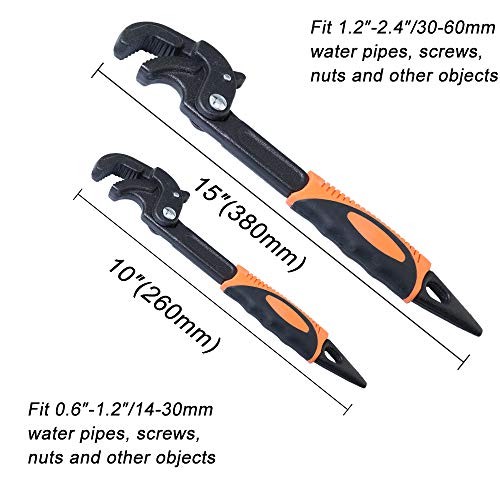 2 Pack Adjustable Wrench Quick Multi-function Self-Adjusting Spanner Power Grip Pipe Wrench 0.6”-2.4”/14mm-60mm