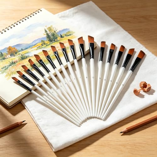 Antrader Angular Paint Brushes for Acrylic Painting,12Pcs