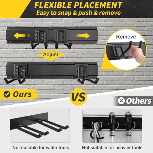 64 Inches Garage Storage, UUP Garage Organization Wall Mount Garden Tool Organizer, 620lbs Adjustable Metal Hooks, Yard Shed Rail Rack, Lawn Tool Holder for Hanging Rake Broom Mop Snowboard, Home Gift - size: 64" Alloy Steel with 4 Panels & 10 Hooks